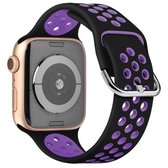 Tweekleurige siliconen horlogeband voor Apple Watch Series 6 & SE & 5 & 4 44 mm / 3 & 2 & 1 42 mm (zwart donker paars)