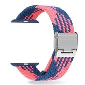 Gevlochten + roestvrijstalen vervangende horlogebanden voor Apple Watch Series 6 & SE & 5 & 4 44 mm / 3 & 2 & 1 42 mm (blauw roze)