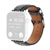 Marmeren etnische stijl bedrukte lederen horlogeband voor Apple Watch Series 6 & SE & 5 & 4 40 mm / 3 & 2 & 1 38 mm (zwarte ruit)