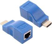 HDMI naar RJ45 Extender Adapter (ontvanger en verzender) via een Cat-5e/6 kabel Verzend bereik: 30 meter (blauw)
