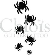Chloïs Glittertattoo Sjabloon 5 Stuks - Spiders - Multi Stencil - CH8405 - 5 stuks gelijke zelfklevende sjablonen in verpakking, met elk 6 kleine designs - Geschikt voor 30 Tattoos