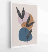 Earth tone background foliage line art drawing with abstract shape and watercolor 4 - Moderne schilderijen – Vertical – 1919347649 - 40-30 Vertical