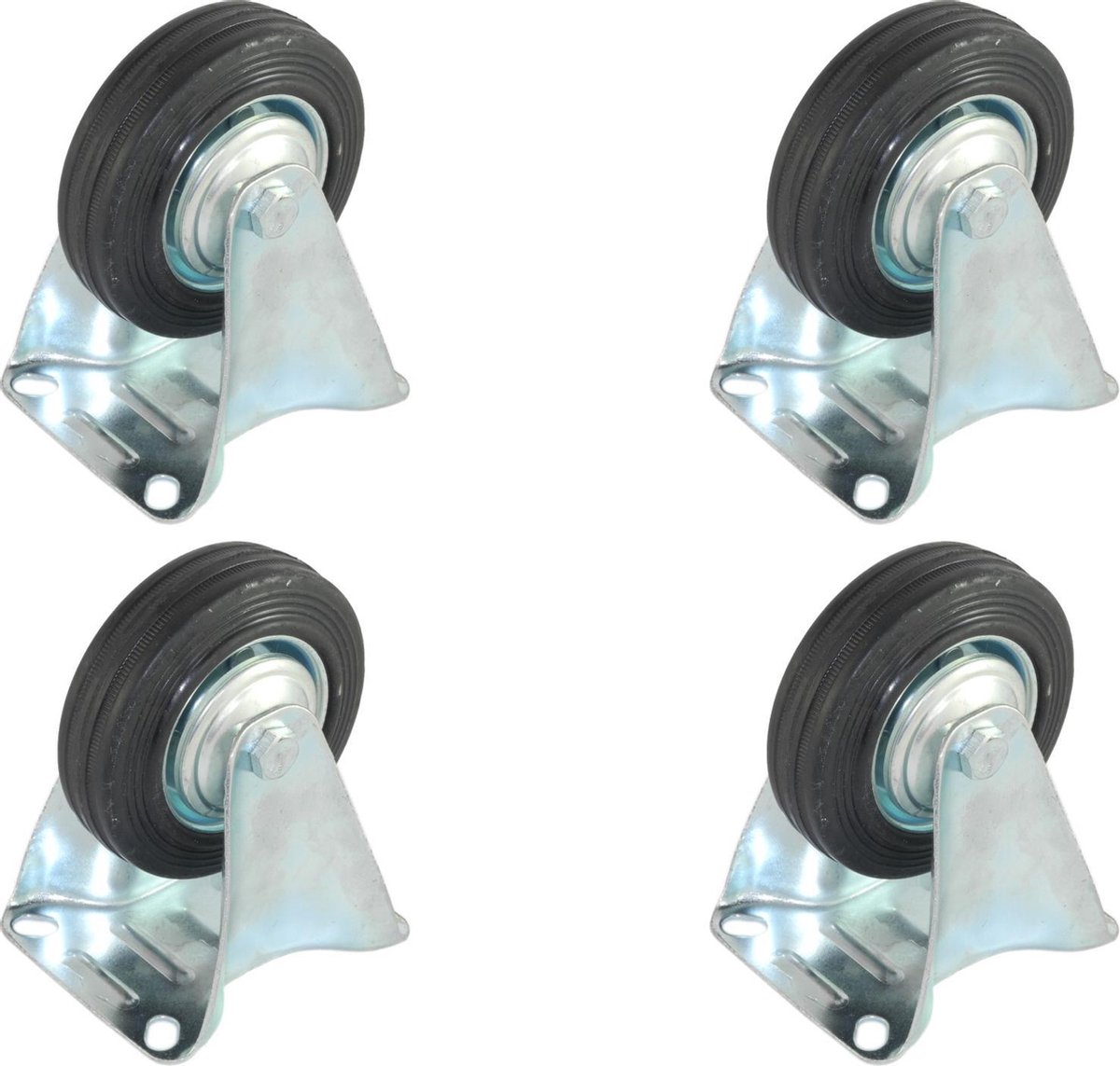 Set van 4 Transportwielen 100mm | 4 x Bokwiel | Draagvermogen 4x70kg | Bevestigingsplaat 10x8cm | Hoogte 127mm