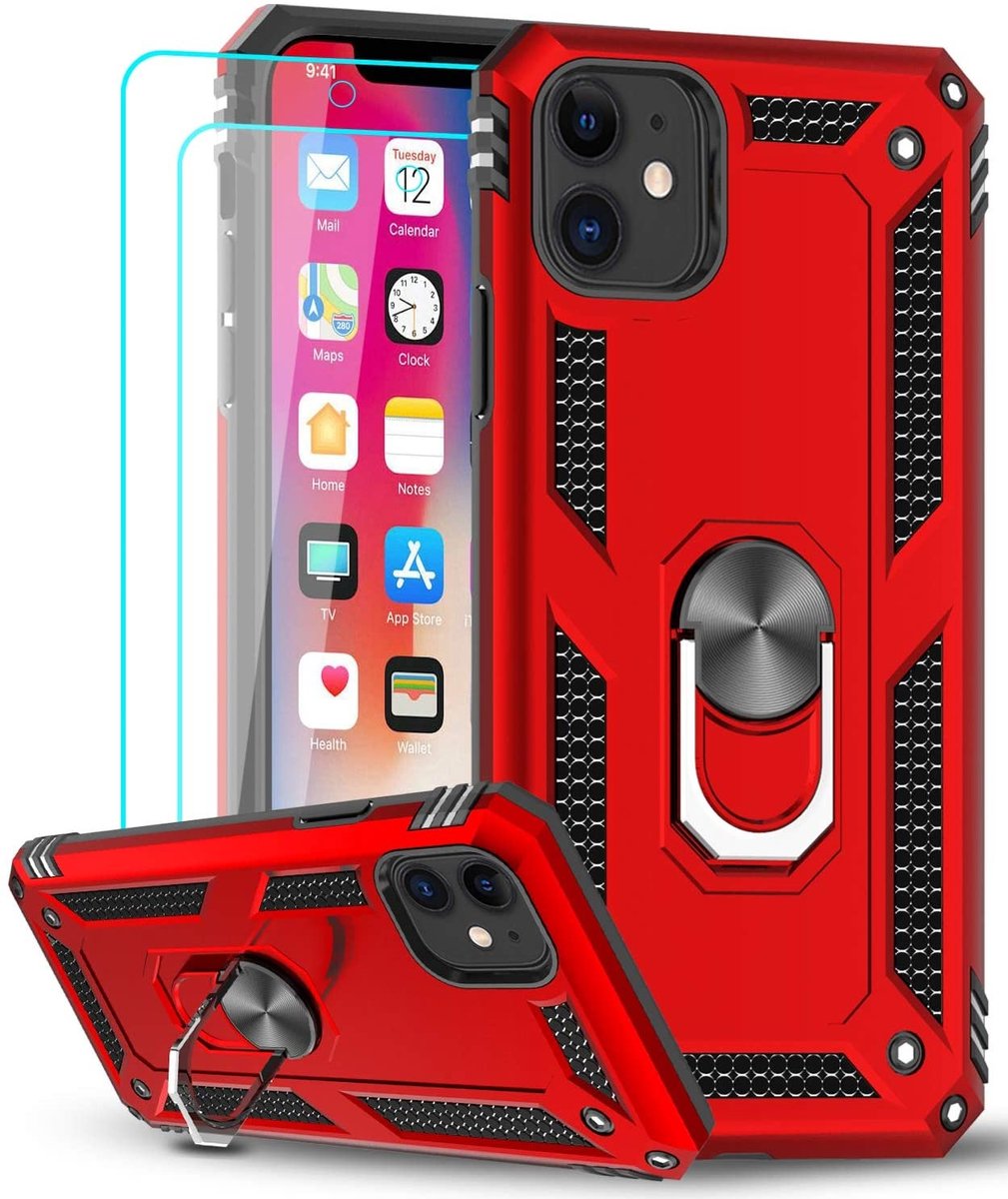 BixB iPhone 12 Mini Hoesje - Ringhouder Backcover TPU case - Rood