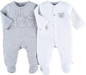 noukie's , pyjama set , 2 stuks , bio katoen , wit , grijst ,  0maand  50