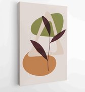 Earth tone background foliage line art drawing with abstract shape 3 - Moderne schilderijen – Vertical – 1928942372 - 40-30 Vertical