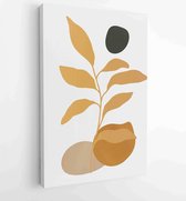 Earth tone background foliage line art drawing with abstract shape and watercolor 3 - Moderne schilderijen – Vertical – 1921715393 - 40-30 Vertical
