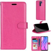 Voor Xiaomi Redmi 9 Pure Color Horizontale Flip PU lederen tas met houder & kaartsleuven & portemonnee & fotolijst (Rose Red)