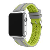 Voor Apple Watch Series 4 & 3 & 2 & 1 38mm tweekleurig bloemmotief siliconen polsband horlogeband zonder body (grijs + groen)
