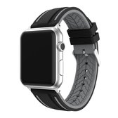 Voor Apple Watch Series 4 & 3 & 2 & 1 38mm tweekleurig bloemmotief siliconen polsband horlogeband zonder body (zwart + grijs)