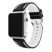 Voor Apple Watch Series 4 & 3 & 2 & 1 38mm tweekleurig bloemmotief siliconen polsband horlogeband zonder body (zwart + wit)