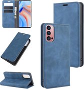 Voor OPPO Reno 4 Pro 5G Retro-skin Business magnetische zuig lederen tas met houder & kaartsleuven & portemonnee (donkerblauw)