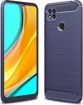 Voor Geschikt voor Xiaomi Redmi 9C geborstelde textuur koolstofvezel TPU-hoes (marineblauw)