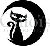Chloïs Glittertattoo Sjabloon 5 Stuks - Cat on Moon - CH1009 - 5 stuks gelijke zelfklevende sjablonen in verpakking - Geschikt voor 5 Tattoos - Nep Tattoo - Geschikt voor Glitter T