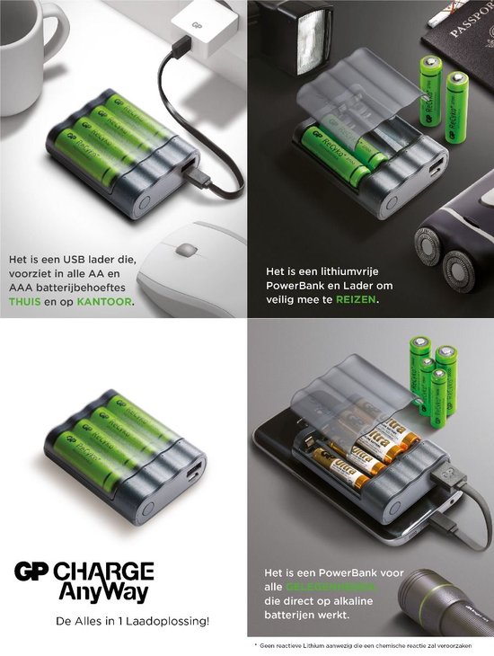 GP Charge Anyway Powerbank incl. 4x AA batterijen 2600mAh | bol