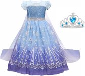 Elsa jurk blauw Classic Deluxe 104-110 (110) - lange sleep + kroon Prinsessen jurk verkleedkleding verkleedjurk