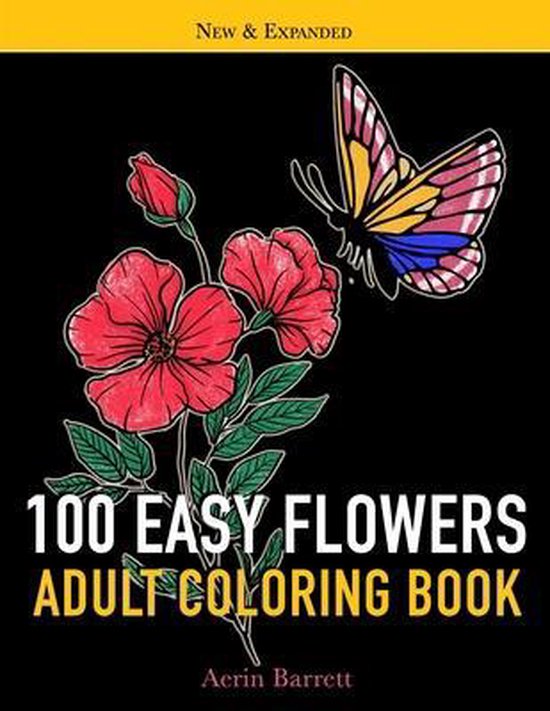 100 Easy Flowers Adult Coloring Book - cover
