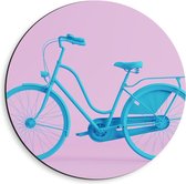 Dibond Wandcirkel - Blauwe fiets met Roze Achtergrond - 40x40cm Foto op Aluminium Wandcirkel (met ophangsysteem)