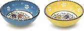 Handgemaakt Keramische Kommetjes set van 2 - Snackkommen voor salade , tapas, soup, noten - 15 cm Diameter - Kleurrijke Decoratieve Schaaltjes voor uw Tafel – Smoothiekom