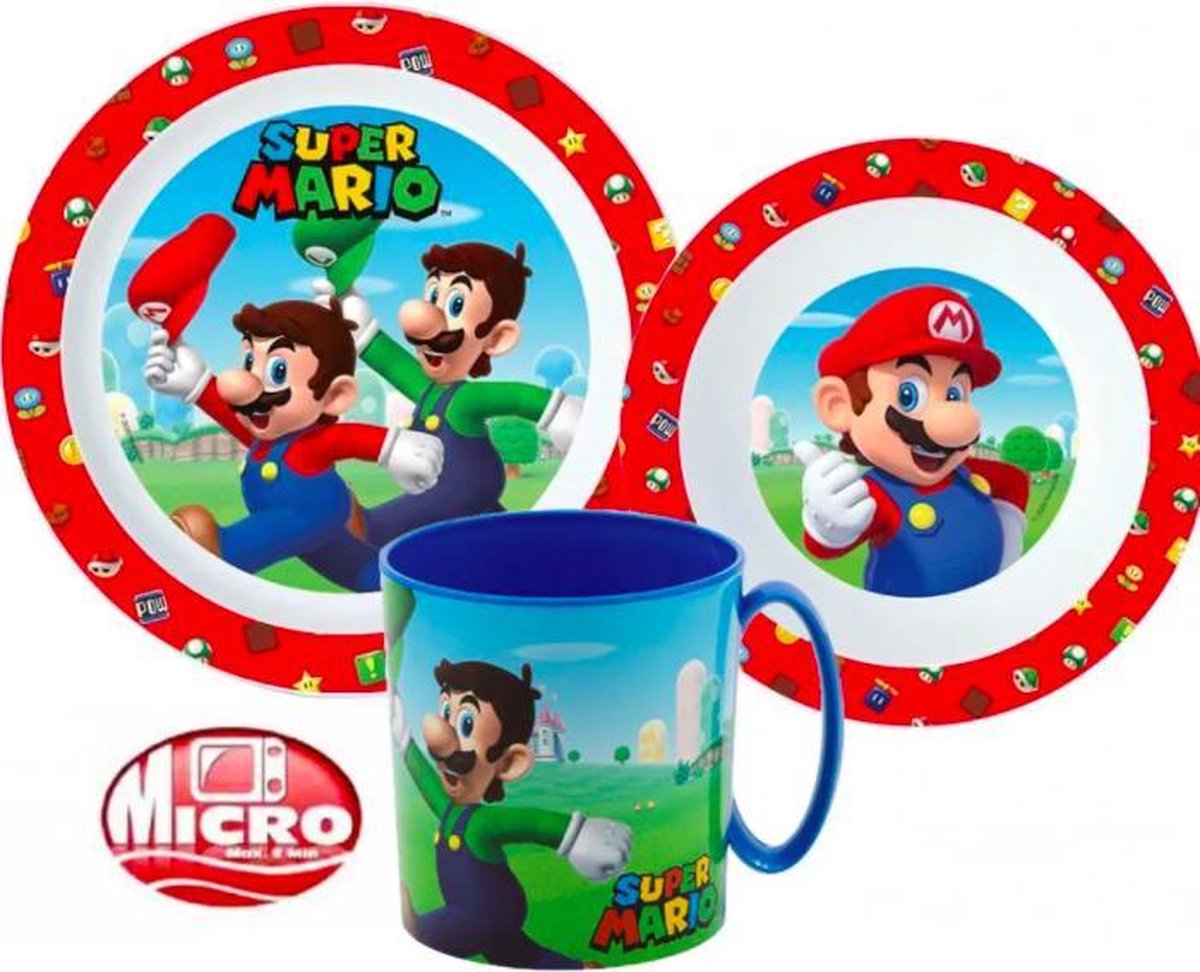 Super Mario ontbijtset / lunchset / dinerset - Mario kinderservies 3 delig