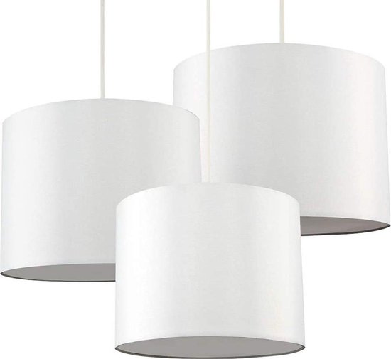 Hanglamp 3 delig Modern - Wit - Rond - Dimbaar Lampenkap - Stoffen lamp -  Woonkamer... | bol.com