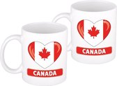 2x stuks hartje vlag Canada mok / beker 300 ml - Canadese thema landen supporters feestartikelen