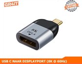 GR4IT USB-C naar DisplayPort 1.4 Adapter (Converter) - 8K 60Hz - Grijs - Thunderbolt 3