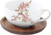 EASY LIFE- SAKURA - DESIGN THEEKOPJE - GIFBOX MET 1 THEEKOPJE – 0,25L - bloesem - porcelein - acacia schotel