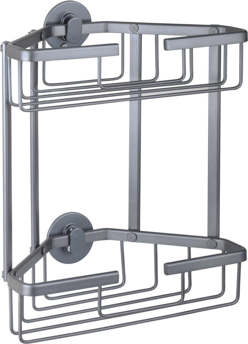 Differnz Zelfklevend Doucherek Gun Metal – Douchemand – Hangend Driehoek – 2 Lagen – Doucherekje zonder Boren - Aluminium - 28 x 13.1 x 30 cm