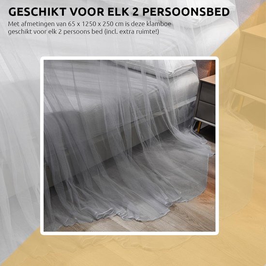 Ciforce® Klamboe 2 persoons XL Reis klamboe - Rond muggennet - 100% Beschermt tegen muggen - Geschikt voor 2 persoons bed - Met ophangkoord - Inclusief reistas - Wit - Ciforce