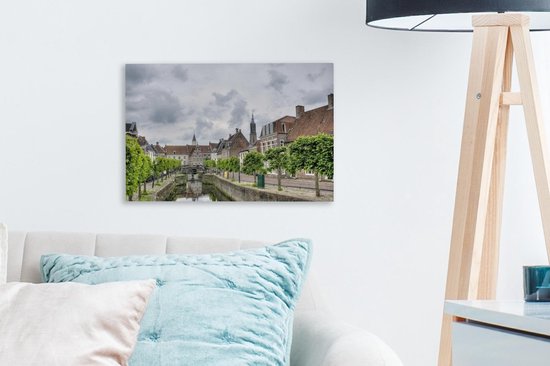 Canal aux arbres verts en Amersfoort Toile 30x20 cm - petit - Tirage photo sur Toile (Décoration murale salon / chambre) / Villes européennes Peintures sur toile