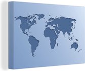 Canvas Wereldkaart - 30x20 - Wanddecoratie Wereldkaart - Blauw - Simpel