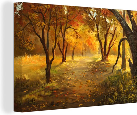 Peinture sur toile 20x30 cm - Décoration murale Forêt - Arbres - Automne - Soleil
