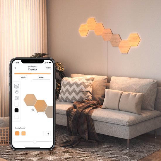 Nanoleaf Elements Pack d'extension, 3 Panneaux LED Connectés Effet Bois Aditionnels - Appliques Murales Luminaires Intérieur Hexagonales Modulaires et Variables Wi-Fi, Compatible Siri, Google, Alexa, pour Salon Chambre Bureau