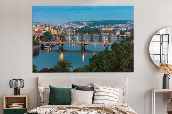 Tableau sur toile Belle vue sur la ville de Prague et la rivière Vltava et ses ponts - 150x100 cm - Décoration murale