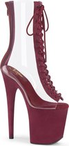 Pleaser Plateau Laarzen -36 Shoes- FLAMINGO-800-34FS Paaldans schoenen Transparant/Bordeaux rood