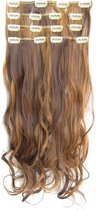 Clip in hairextensions 7 set wavy bruin / blond - P4/27