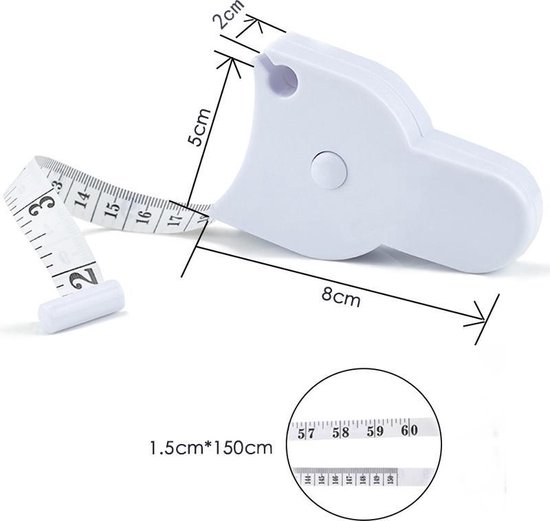Premium Meetlint Lichaam - Rolmaat - BMI - Kleding - Omtrek Meter - Multifunctioneel - Meten - 150 CM - 60 Inch - Wit - Merkloos
