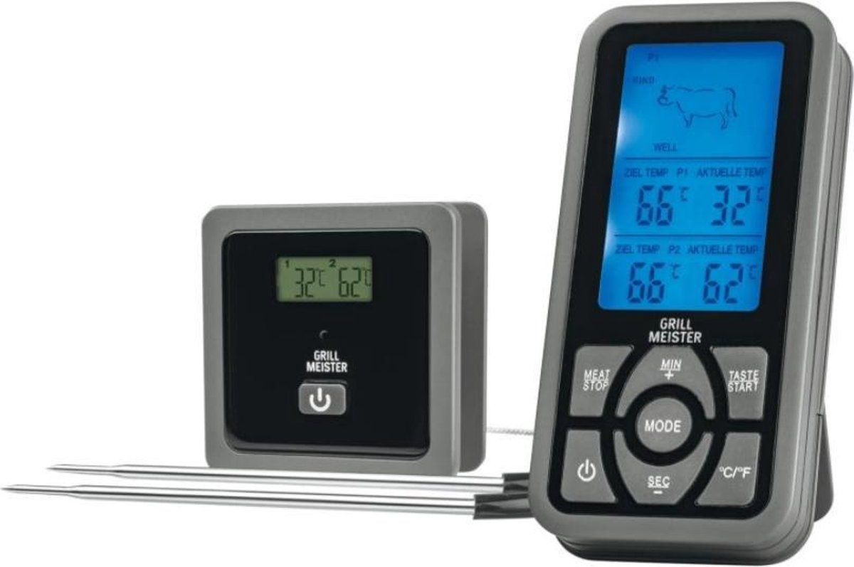 GRILLMEISTER® Draadloze BBQ thermometer - 0-300 °C - Voor het nauwkeurig  bereiden van... | bol