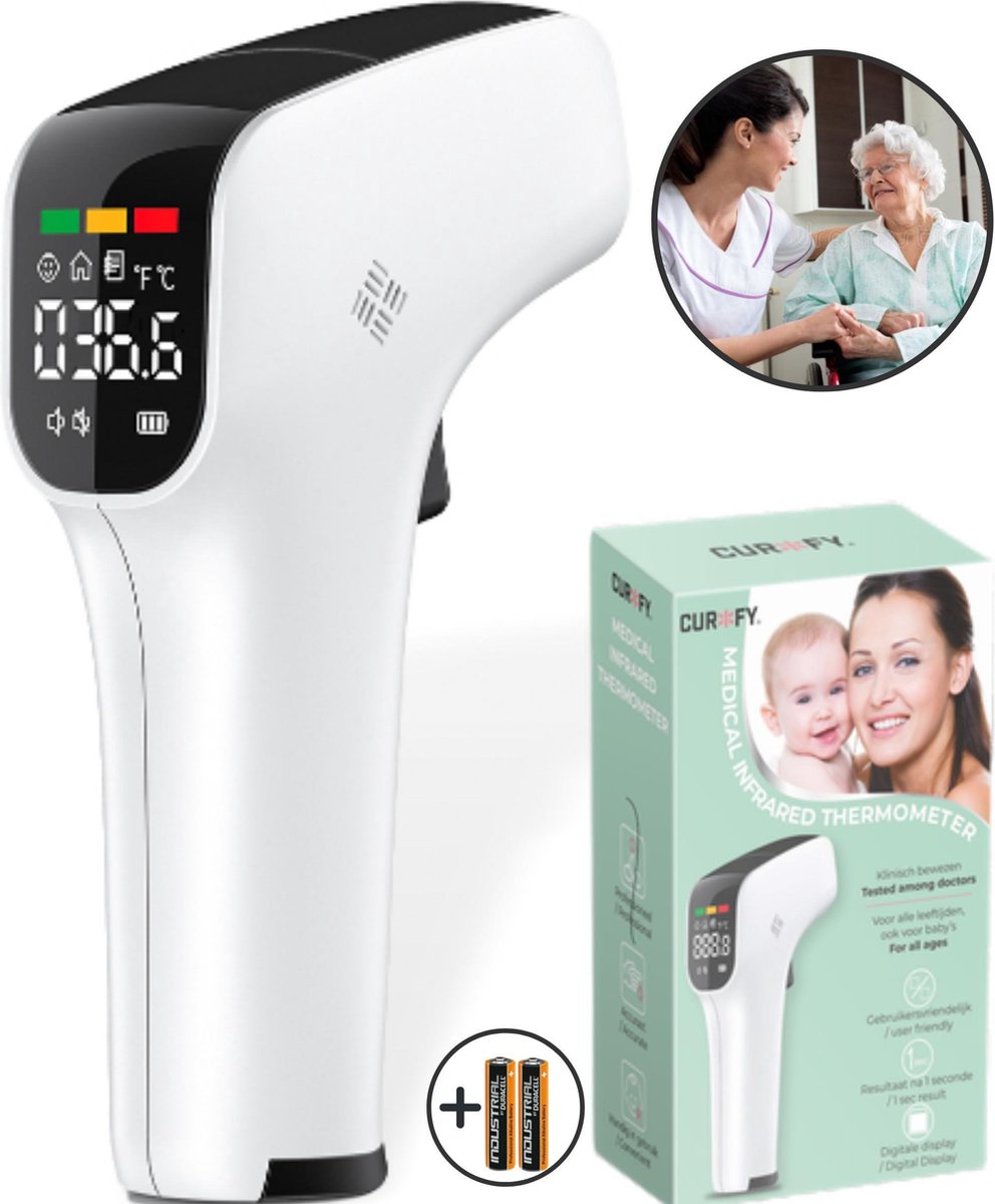 Curify® Digitale Thermometer - Thermometer Lichaam en Voorhoofd - Medische Koortsthermometer Voor Volwassenen, Kinderen en Baby - Temperatuurmeter - Curify