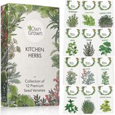 OwnGrown - Keukenkruidenzaden set - 12 soorten keukenkruiden -  Kruidenzaden voor keuken, tuin en balkon - Eco-vriendelijke verpakking - doos van 12