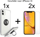 iPhone 11 hoesje Kickstand Ring shock proof case transparant magneet - 2x iPhone 11 screenprotector