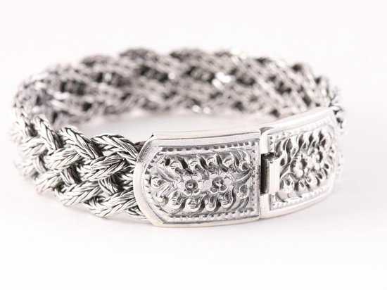 Bracelet en argent tressé lourd avec fermeture à pression gravée - poignet  19,5 cm | bol.com