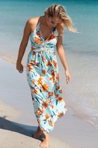Chic by Lirette - Halter jurk Magnolia - XL - Blauw Oranje