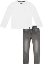 Koko Noko BIO Basics Set(2delig) Jeans NOX GREY en Shirt LS Wit - Maat 122/128