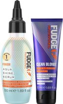 Fudge Professional - Aqua Shine Serum 50 ML & Clean Bl. Violet Shampoo 50 ml