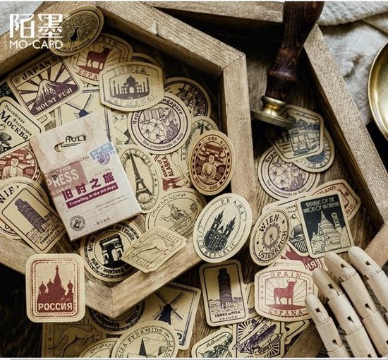 46 Vintage Stickers Travelling Thema Reizen En Landen B049 Voor