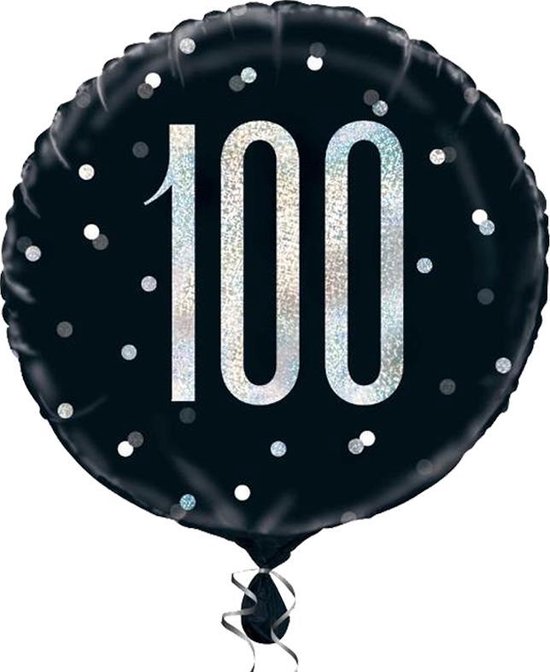 Helium Ballon 100 Jaar Zwart 45cm leeg