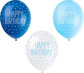 Ballonnen Happy Birthday Confetti Blauw 30cm 5st