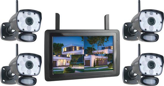 ELRO CZ60RIPS-4 Draadloze 1080P HD Complete Beveiligingscamera Set – Met 4 camera’s, 9 inch monitor en App